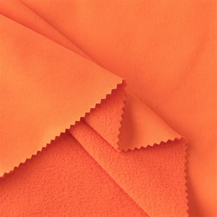 YA6046 bonded softshell fabric with its brushed fleece reverse exposed